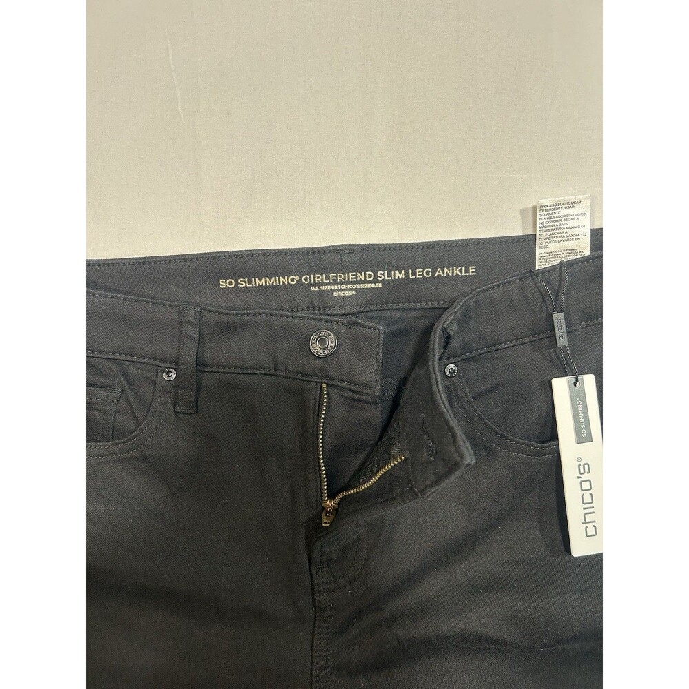 New Chicos Floral Cutout Slim Ankle Jeans Women Size 6R Black Denim 0.5R - Picture 6 of 11